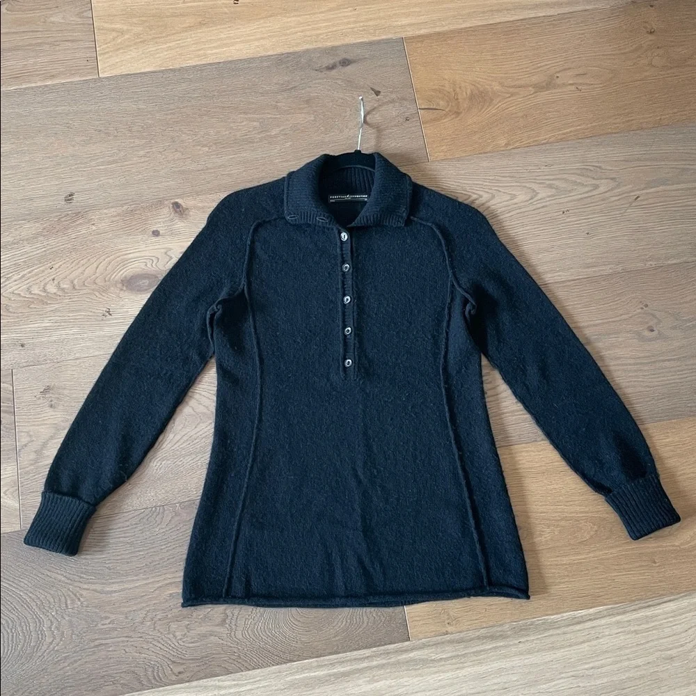 PERUVIAN CONNECTION Black Brimfield Henley Sweater Size XS 100% Royal Alpaca